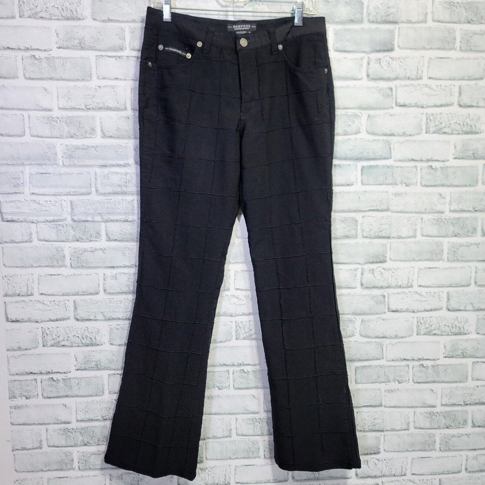 Vintage 90s Y2K Rampage Jrs 9 30x31" Black Pintucked Square Pattern Flare Pants